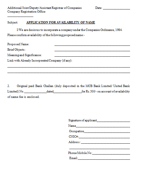 Name Availability Form - SECP 